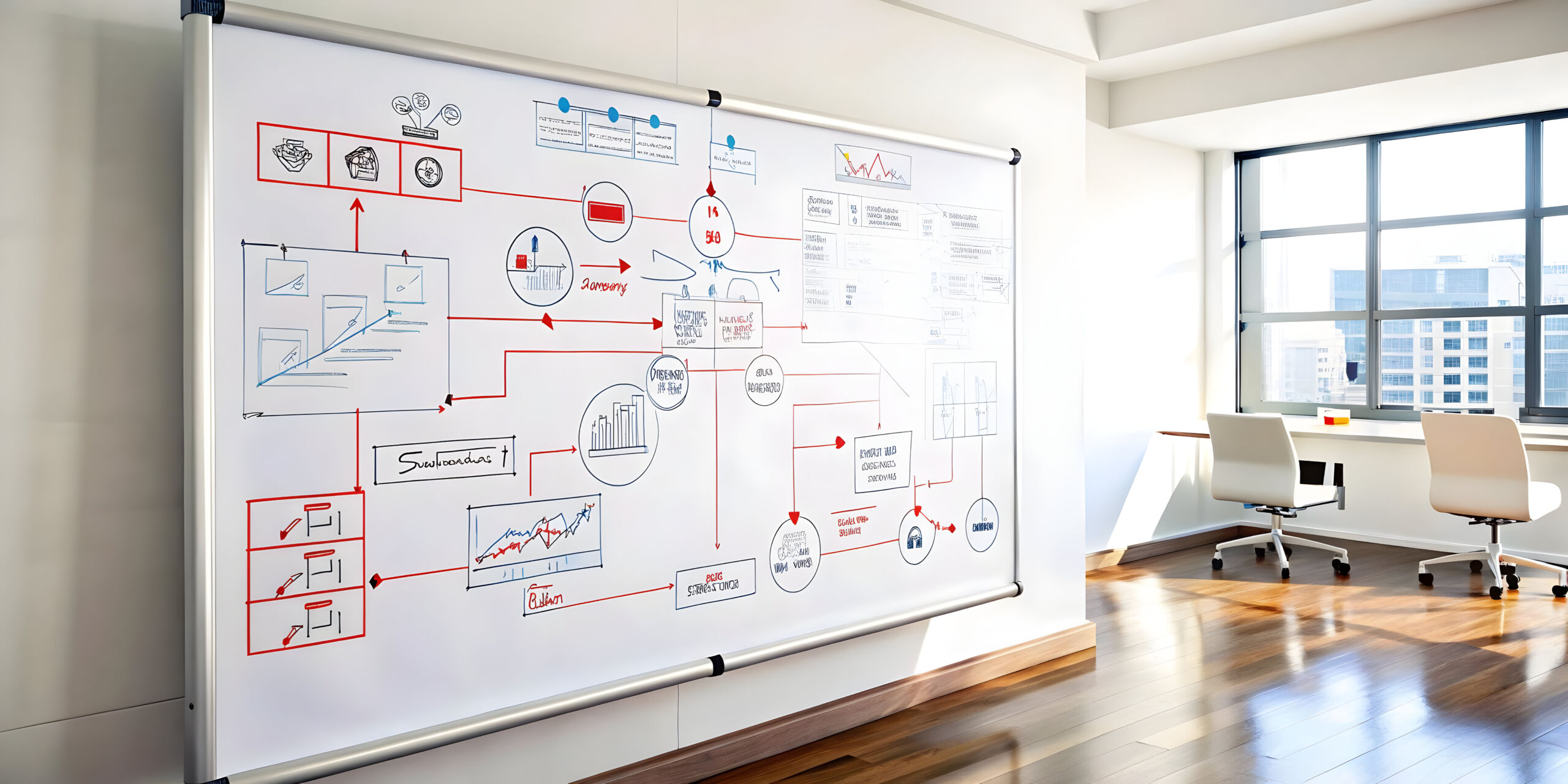 biala-tablica-blyszczaca-z-diagramami-strategii-marketingowej-i-notatkami-koncepcja-jako-ujecie-sredniego-kata-blyszczacej