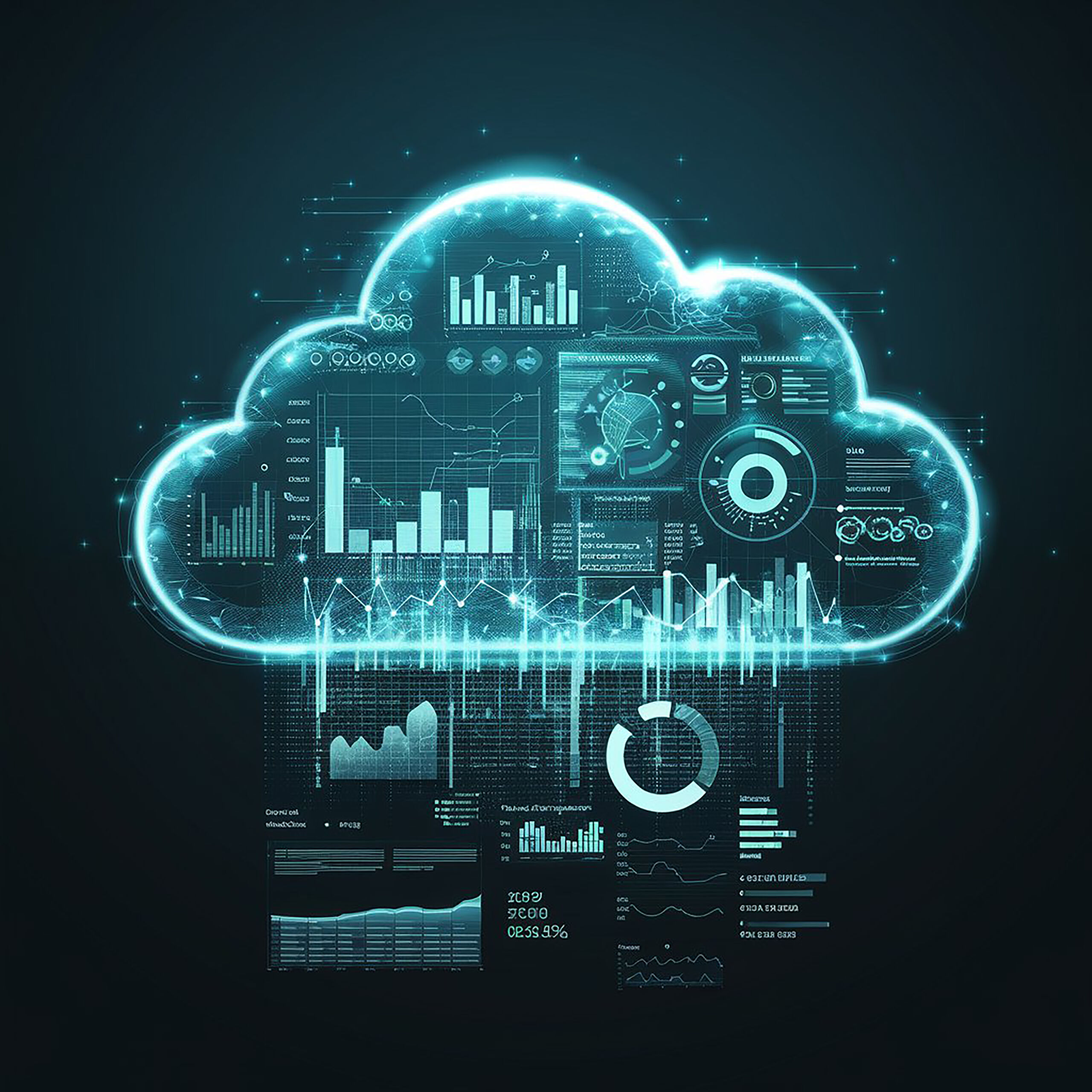 Dashboard analityczny w chmurze przedstawiający koszty, wykresy i wskaźniki FinOps.